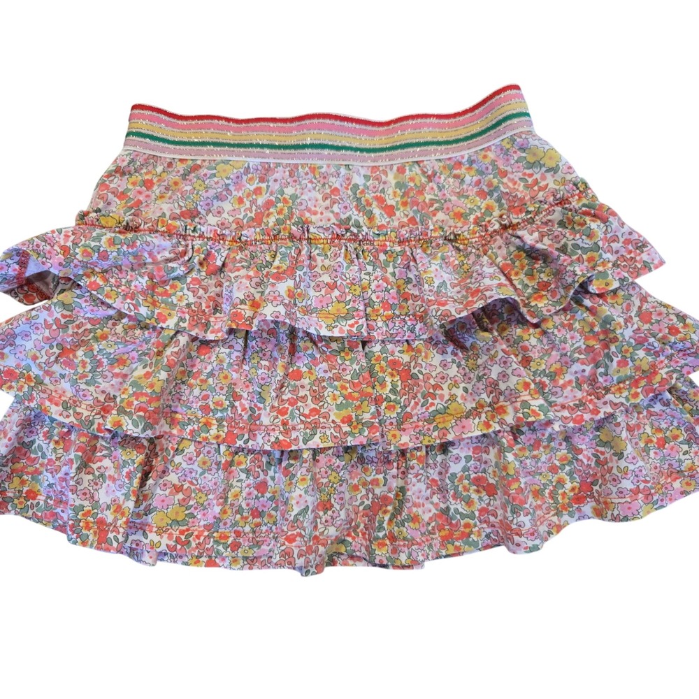 Boden Girls Floral Tiered Ruffle Skort Rainbow Glitter Waistband Size 5-6Y 116cm